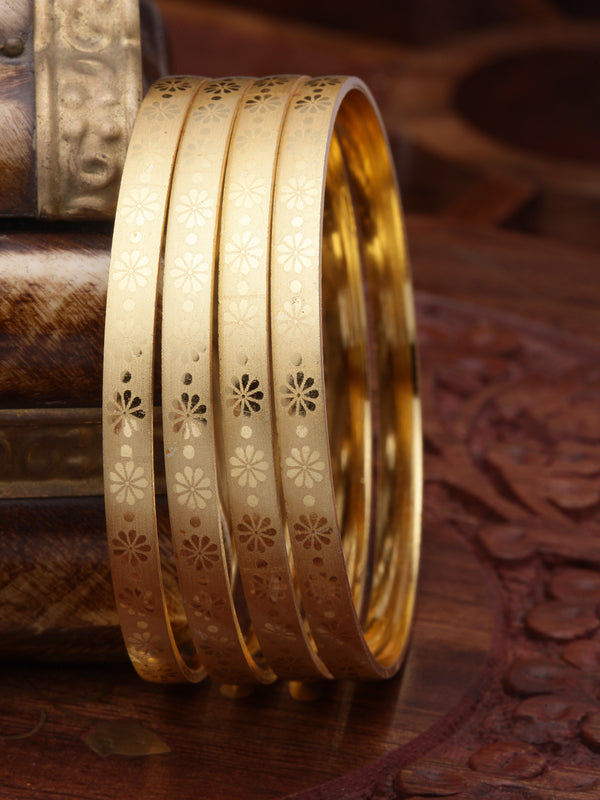 Set Of 4 Gold-Plated Flower Shaped Textured Handcarfted Classic Bangles