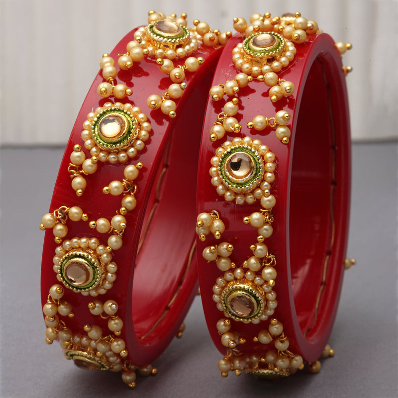 Set Of 2 Gold-Plated Champagne Pearls Handcrafted Non Allergic Bangles