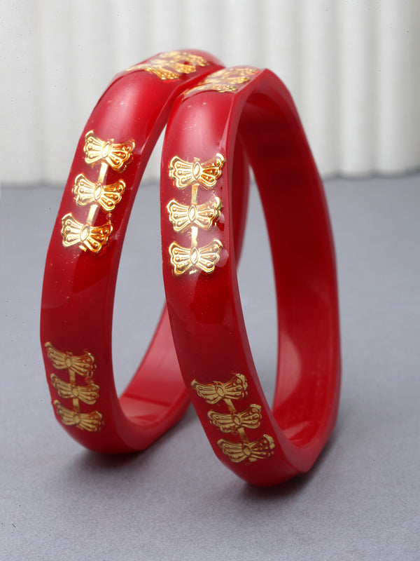 Set Of 2 Gold-Plated Butterfly Engraved Handcrafted Non Allergic Bangles