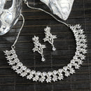 Rhodium-Plated with Silver-Toned White American Diamond Studded Embellish Statement Jewellery Set