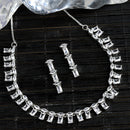 Rhodium-Plated with Silver-Toned White American Diamond Studded Jewellery Set