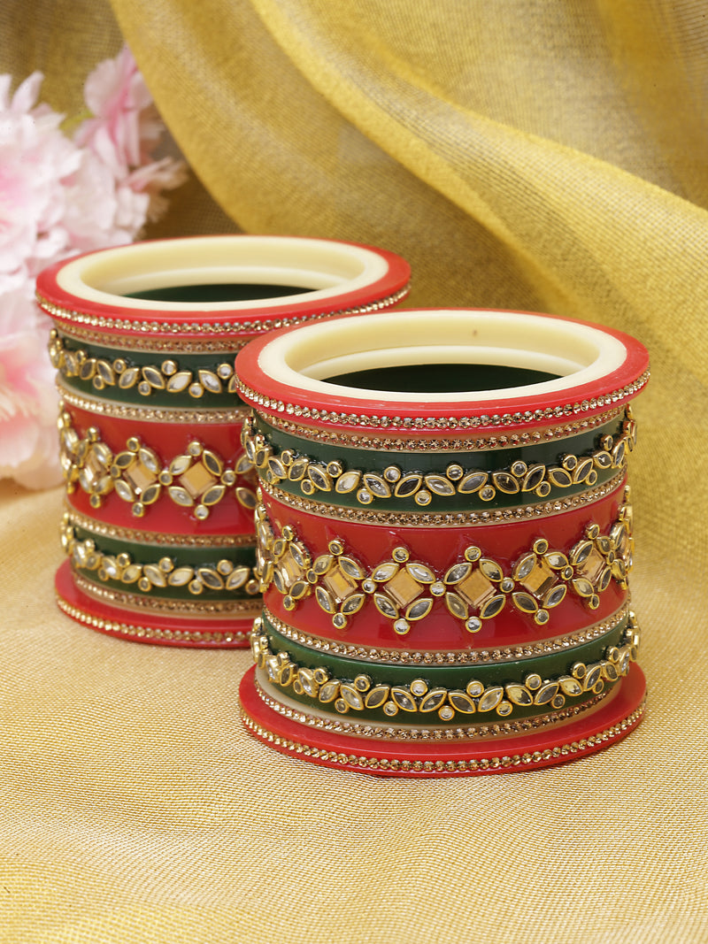 Gold Plated Kundan Studded Set Of 18 Traditional Bangle Set