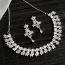 Rhodium-Plated with Silver-Toned Pink and White American Diamond Studded Embellish Statement Jewellery Set