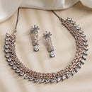 Rose Gold-Plated White and Rose Black American Diamond Studded Necklace & Earrings Jewellery Set