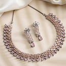 Rose Gold-Plated Pink and Rose Black American Diamond Studded Necklace & Earrings Jewellery Set
