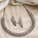 Rose Gold-Plated Rose Black American Diamond Studded Jewellery Set