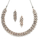 Rose Gold-Plated Rose Black American Diamond Studded Jewellery Set
