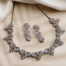 Rose Gold-Plated Circular and Leaf Design Rose Black American Diamond Studded Jewellery Set