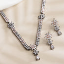 Rose Gold-Plated Floral Design Rose Black and White American Diamond Studded Jewellery Set