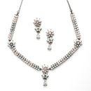 Rose Gold-Plated Floral Design Rose Black and White American Diamond Studded Jewellery Set