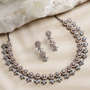 Rose Gold-Plated Rose Black American Diamond Studded Jewellery Set