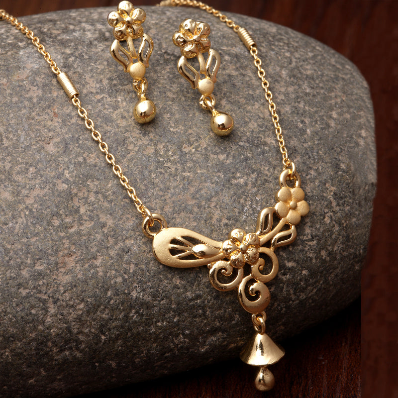 Gold-Plated Floral Design Mangalsutra with Earrings