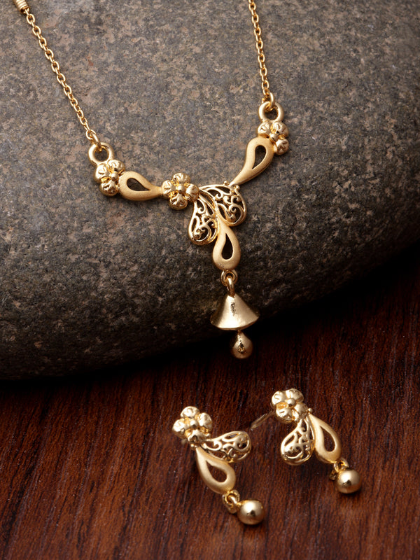 Gold-Plated Floral & Paisley Shape Mangalsutra with Earrings