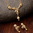 Gold-Plated Reticulated Leafy Design Mangalsutra with Earrings