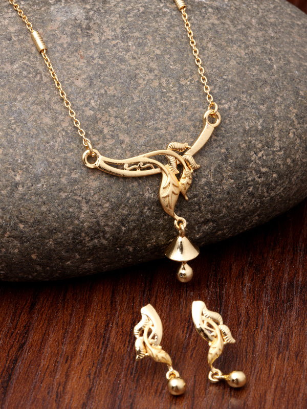 Gold-Plated Flower Shape Mangalsutra with Earrings