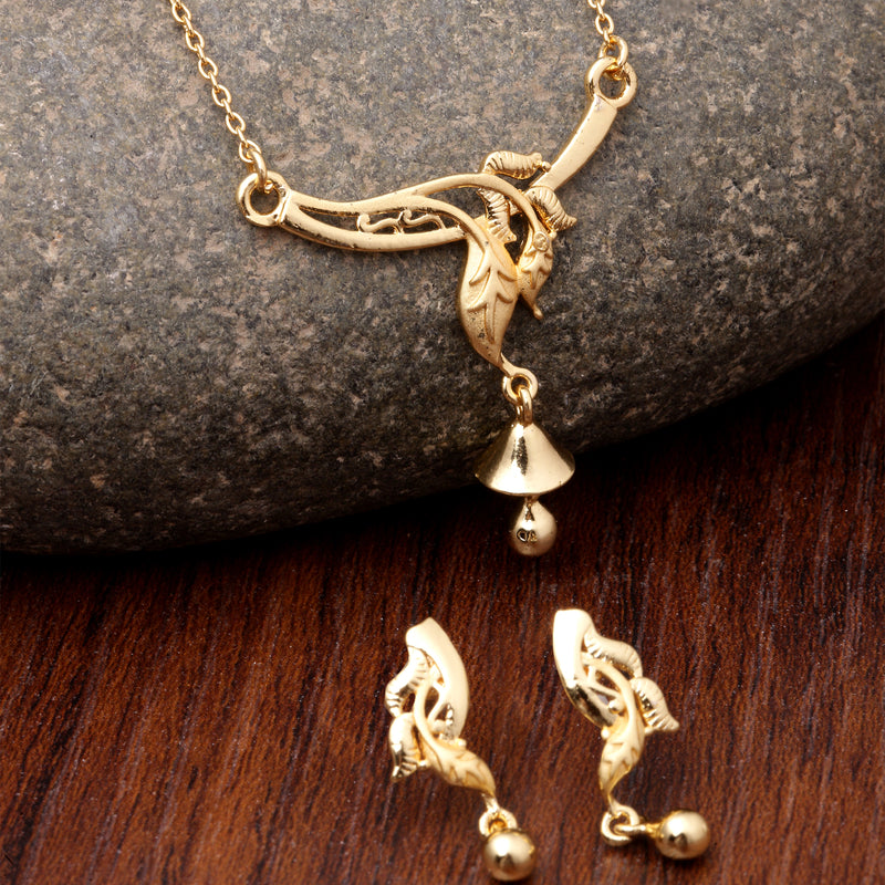Gold-Plated Flower Shape Mangalsutra with Earrings