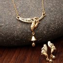 Gold-Plated Leafy Design Mangalsutra with Earrings