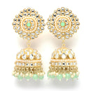 Gold-Plated Sea Green & White Kundan-Pearls studded Vilandi Jhumka Earrings
