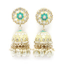 Gold-Plated Cream Kundan & White Pearls studded Dome Shaped Handcrafted Jhumka Earrings