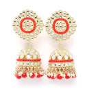 Gold-Plated Red & White Kundan-Pearls studded Vilandi Jhumka Earrings