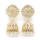 Gold-Plated White Kundan-Pearls studded Vilandi Jhumka Earrings