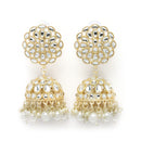 Gold-Plated White Kundan & White Pearls studded Flower Shaped Vilandi Jhumka Earrings