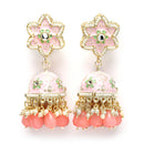 Gold-Plated Peach & White Kundan-Pearls studded Star Shaped Enamelled Jhumka Earrings