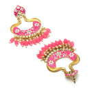 Gold-Plated Pink Kundan & White Pearls studded Peacock Shaped Handcrafted Drop Earrings