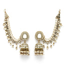 Oxidised Silver-Plated White Pearl studded Jhumka Earrings with Ear Chain