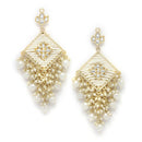 Gold-Plated White Kundan-Pearls studded Contemporary Tasselled Drop Earring