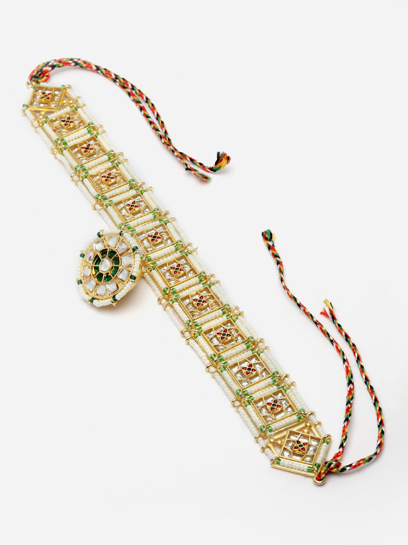 Gold-Plated Multi-Colour Artificial Stones and Beads studded Borla Style Matha Patti