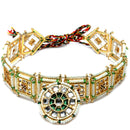 Gold-Plated Round Green & White Kundan & Cubic Zirconia Studded Borla Style Sheeshphool
