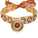 Gold-Plated Round White Kundan & Cubic Zirconia Studded Borla Style Sheeshphool