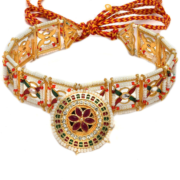Gold-Plated Round White Kundan & Cubic Zirconia Studded Borla Style Sheeshphool