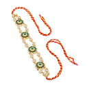 Gold-Plated Round Green Kundan & Pearl Mathapatti