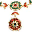 Gold-Plated White & Red Stones and Beads studded Borla Style Sheeshphool
