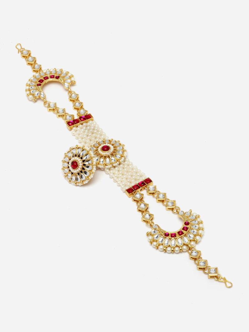 Gold-Plated Multi-Colour Artificial Stones and Beads studded Borla Style Sheeshphool