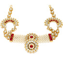 Gold-Plated Red & White Kundan studded Borla Style Sheeshphool