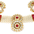 Gold-Plated Red & White Kundan studded Borla Style Sheeshphool