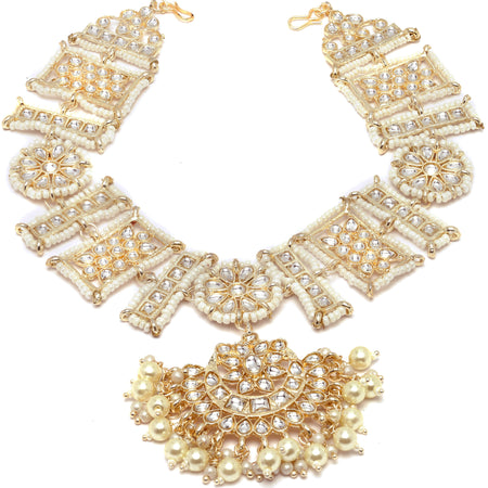 Gold-Plated White Kundan studded Crescent Shaped Sheeshphool