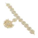 Gold-Plated White Kundan studded Crescent Shaped Sheeshphool