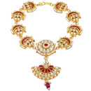 Gold-Plated Red Kundan studded Crescent Shaped Sheeshphool