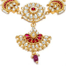 Gold-Plated Red Kundan studded Crescent Shaped Sheeshphool