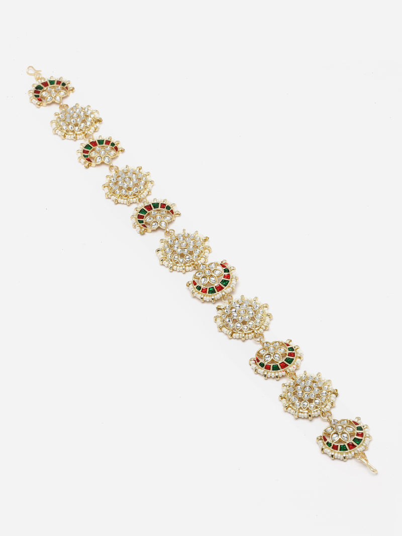 Gold-Plated White Kundan studded Vilandi Matha Patti