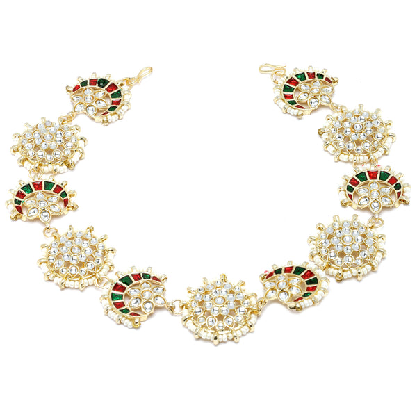 Gold-Plated Circular White Kundan studded Matha Patti
