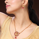 Traditional Gold Plated Temple Coin Pink Cz Studded Pendant Jewellery Set