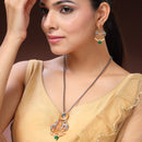 Oxidised Gold Plated Deer Shaped Green Stone Studded & Pearl Beaded Pendant Jewellery Set