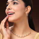 Gold Plated Rose Shaped White American Diamond Studded Jewellery Set