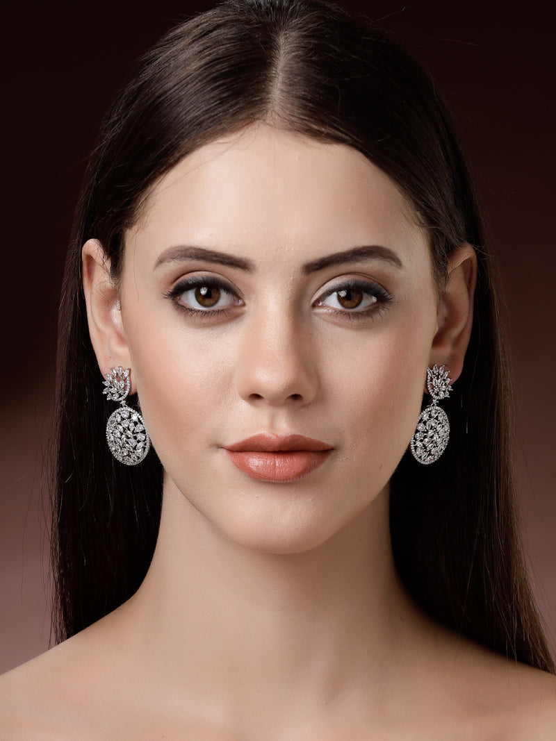 Rhodium Plated Tiny Tear Drops White American diamond Small Drop Earrings