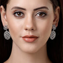 Rhodium Plated Teardrop White American Diamond Contemporary Long Drop Earrings